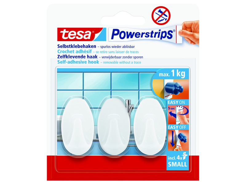 tesa Powerstrips Crochet adhésif SMALL, ovale, blanc