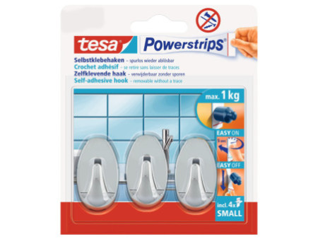 tesa Powerstrips Crochet adhésif SMALL, ovale, chromé