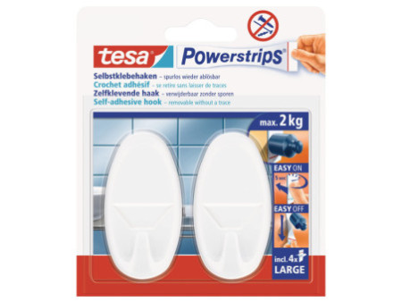 tesa Powerstrips Crochet adhésif LARGE, oval, blanc