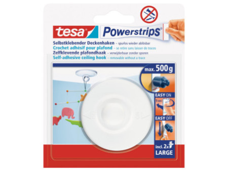 tesa Powerstrips Crochet adhésif pour plafond, blanc