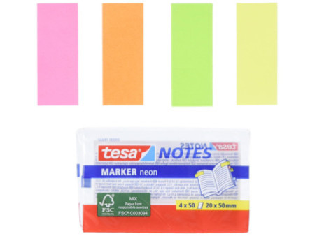 tesa Index repositionnable Marker, couleurs néons,50 x 20 mm