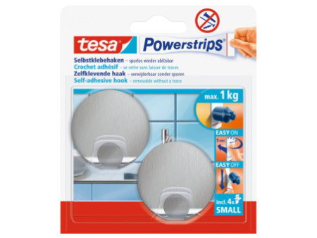 tesa Powerstrips Crochet adhésif SMALL, métal, rond
