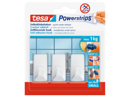 tesa Powerstrips Crochet SMALL rectangle, blanc