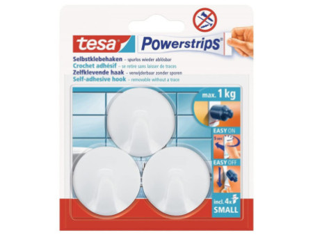 tesa Powerstrips Crochet adhésif SMALL, rond, blanc