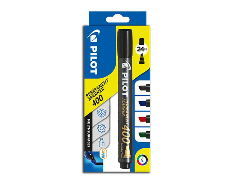PILOT Marqueur permanent 400, pointe biseauté, étui de 4