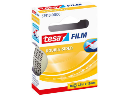 tesa Film Ruban adhésif double face,12 mm x 7,5m,transparent