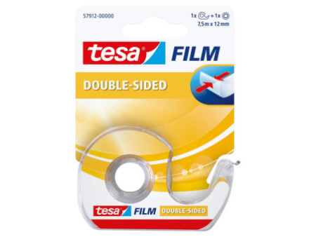 tesa Film Ruban adhésif double face,12 mm x 7,5 m + dévidoir