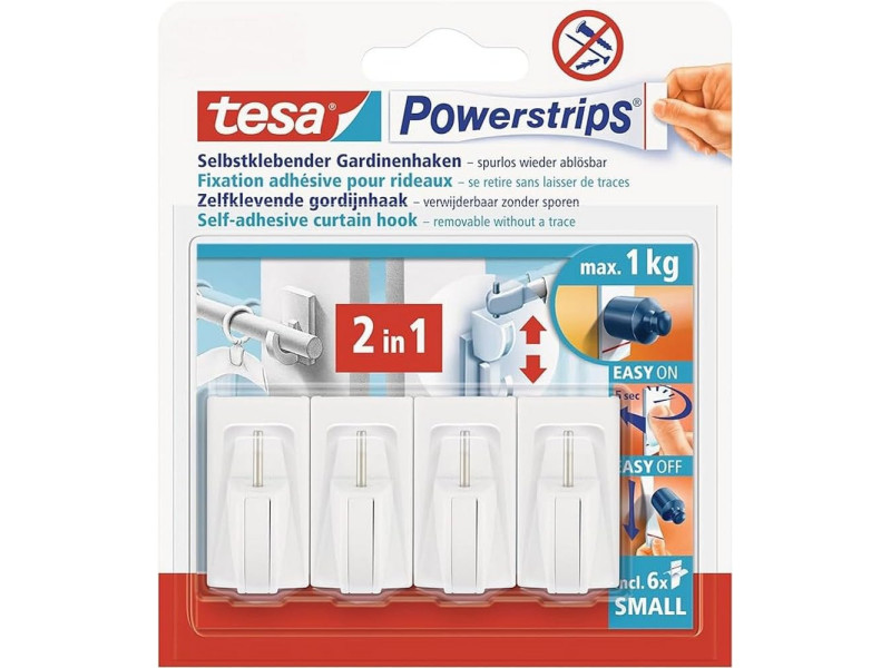 tesa Powerstrips Fixation adhésive pour rideaux Vario, blanc