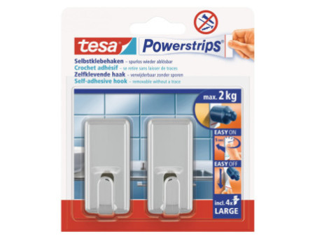 tesa Powerstrips Crochet adhésif LARGE classic, chromé
