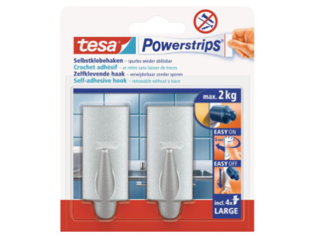 tesa Powerstrips Crochet adhésif LARGE, tendance, chromé