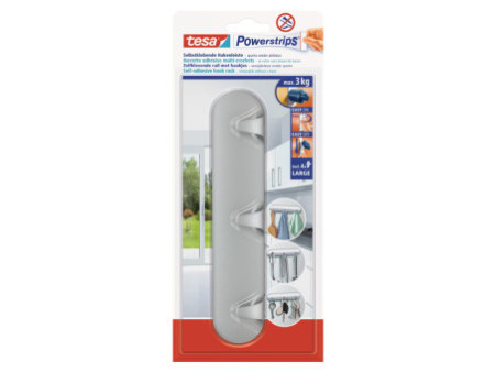 tesa Powerstrips Bande adhésive à 3 crochets, chromé