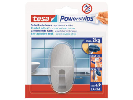 tesa Powerstrips Crochet adhésif LARGE, métal, oval