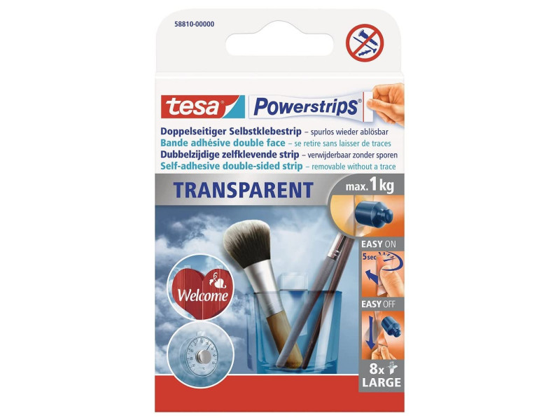 tesa Powerstrips TRANSPARENT, fixation: max. 1,0 kg