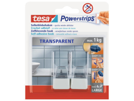 tesa Powerstrips Crochet adhésif LARGE, transparent / blanc