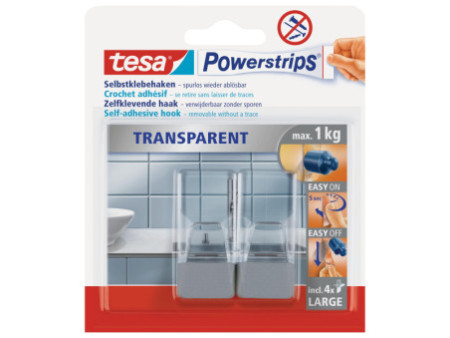 tesa Powerstrips Crochet adhésif LARGE, transparent / chrome