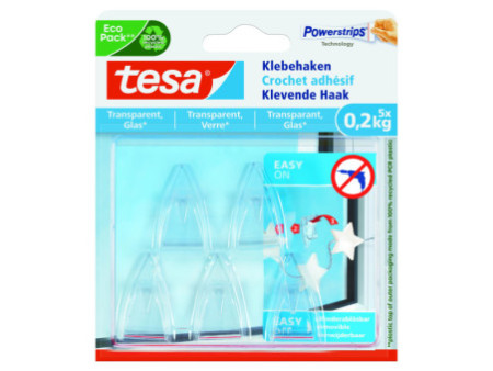tesa Powerstrips Crochet adhésif pour verre, transparent