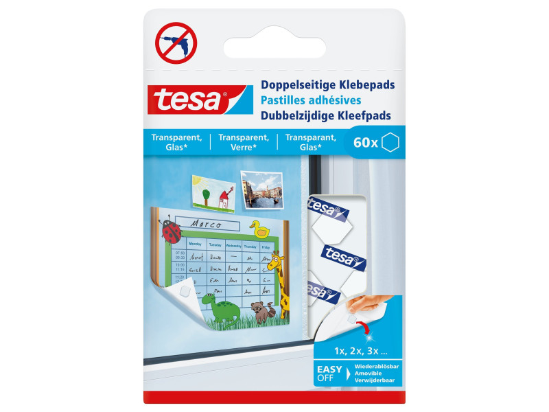 tesa Pastilles adhésives, adhésion des 2 faces, transparent
