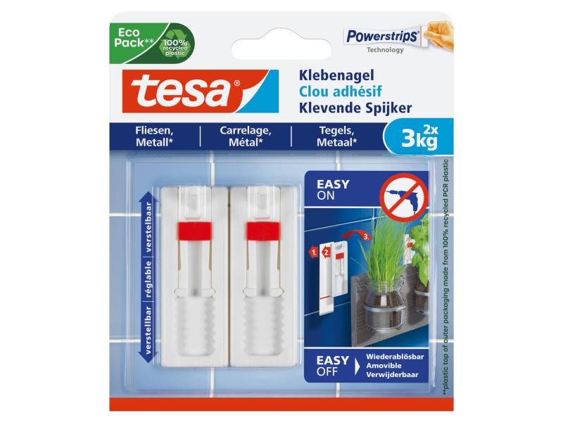 tesa Powerstrips Clou adhésif pour carrelage et métal, 3,0