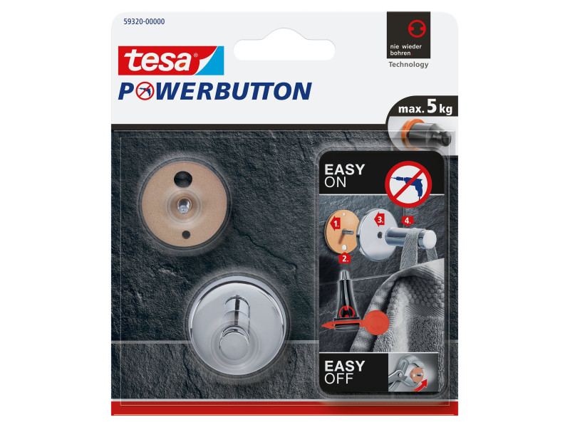 tesa Powerbutton Crochet adhésif Universal small, chrome