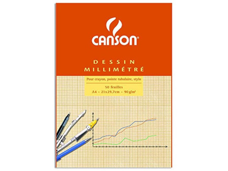 CANSON Bloc de papier millimétré, A4, 90 g/m2, bistre