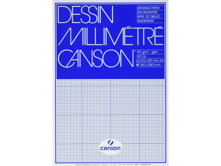 CANSON Bloc de papier millimétré, A4, 90 g/m2, bleu