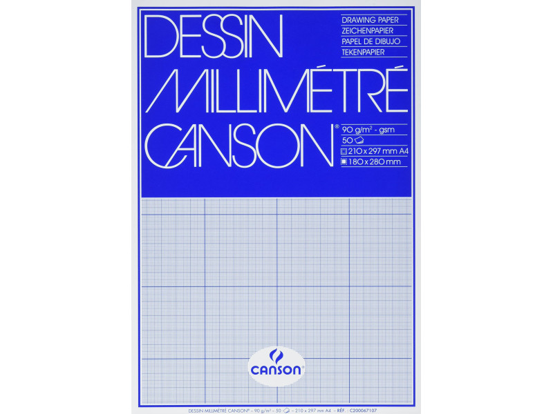 CANSON Bloc de papier millimétré, A4, 90 g/m2, bleu