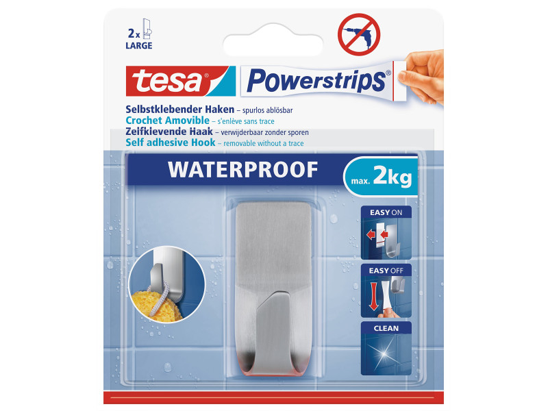 tesa Powerstrips Crochet ZOOM WATERPROOF Large, argent
