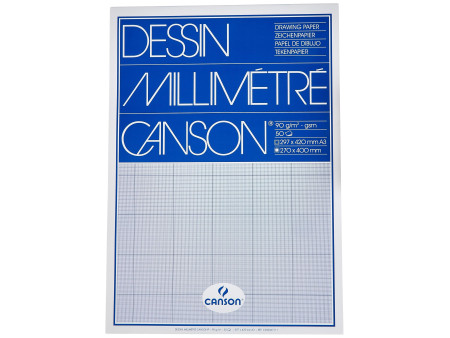 CANSON Bloc de papier millimétré, A3, 90 g/m2, bleu