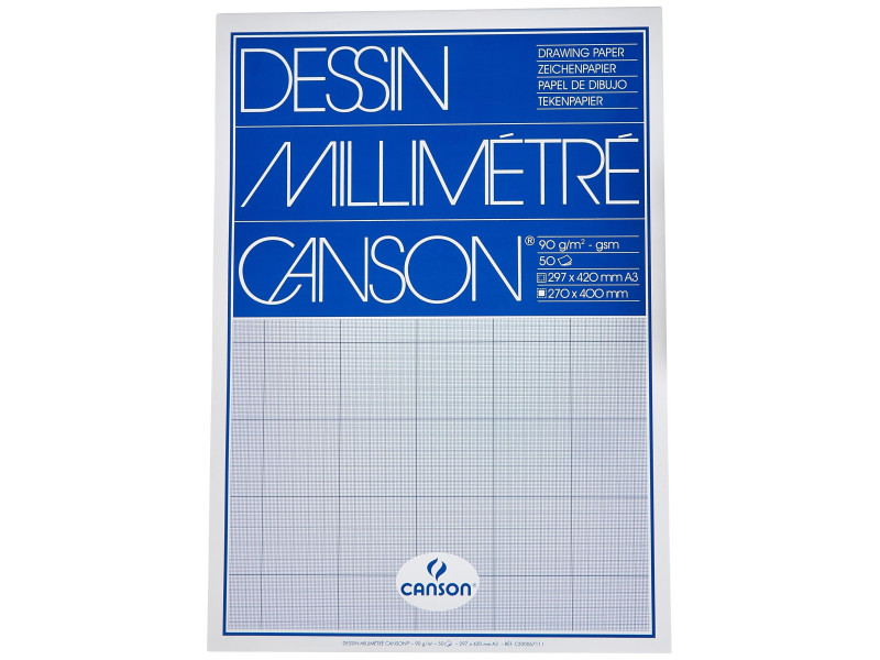 CANSON Bloc de papier millimétré, A3, 90 g/m2, bleu