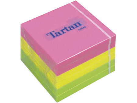 Tartan Bloc-notes repositionnable, 76 x 76 mm, assorti fluo