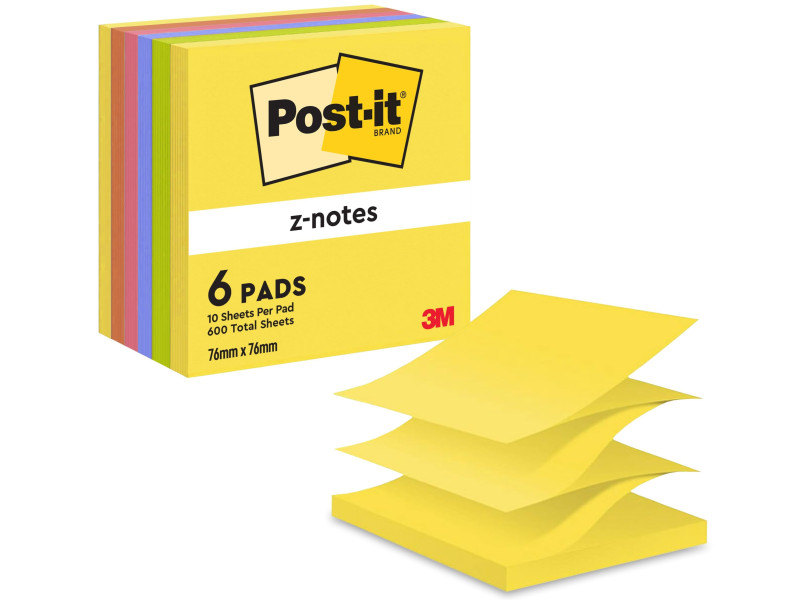Post-it Bloc-note adhésif Z-Notes, 76 x 76 mm, 6 couleurs