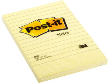 Post-it Bloc-note adhésif, 102 x 152 mm, ligné, jaune