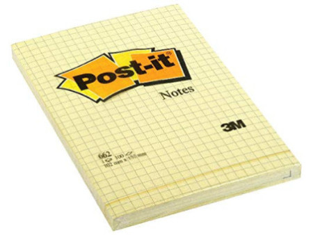 Post-it Bloc-note adhésif, 102 x 152 mm, quadrillé, jaune
