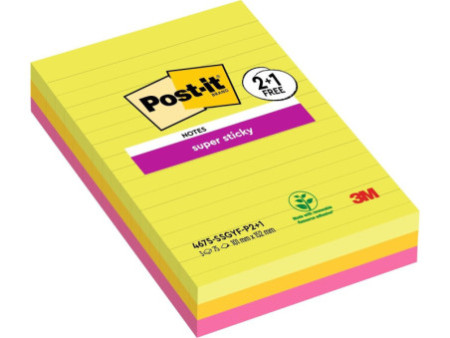 Post-it Bloc-note Super Sticky Notes, ligné, 101 x 152 mm