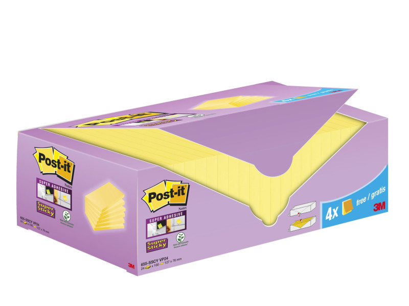 Post-it Bloc-note Super Sticky Notes, 127 x 76mm, 20+4,jaune
