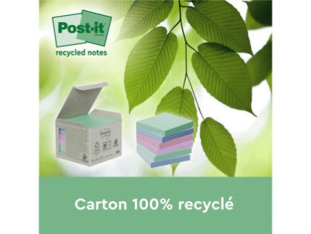 Post-it Bloc-note adhésif Recycling, 127 x 76 mm, 5 couleurs