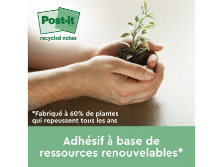 Post-it Bloc-note adhésif Recycling, 51 x 38 mm, 4 couleurs