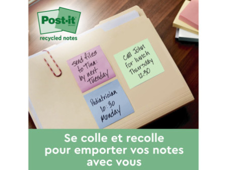 Post-it Bloc-note adhésif Recycling, 76 x 76 mm, 5 couleurs