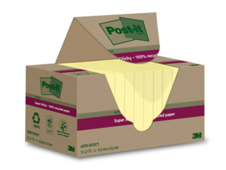 Post-it Super Sticky Recycling Notes, 47,6 x 47,6 mm, jaune