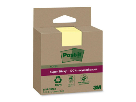 Post-it Super Sticky Recycling Notes, 76 x 76 mm, jaune