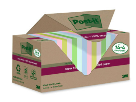 Post-it Super Sticky Recycling Notes, 76 x 76 mm, coloré