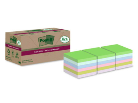 Post-it Super Sticky Recycling Notes, 76 x 76 mm, coloré