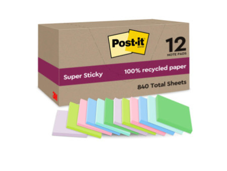 Post-it Super Sticky Recycling Notes, 47,6 x 47,6 mm, coloré