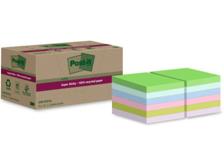 Post-it Super Sticky Recycling Notes, 47,6 x 47,6 mm, coloré