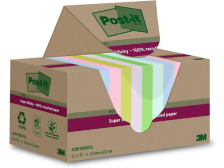 Post-it Super Sticky Recycling Notes, 47,6 x 47,6 mm, coloré