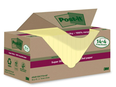 Post-it Super Sticky Recycling Notes, 76 x 76 mm, jaune