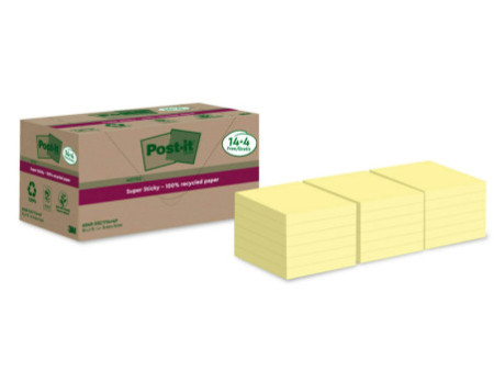 Post-it Super Sticky Recycling Notes, 76 x 76 mm, jaune