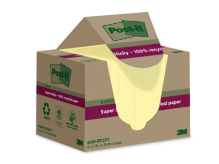Post-it Super Sticky Recycling Notes, 76 x 76 mm, jaune