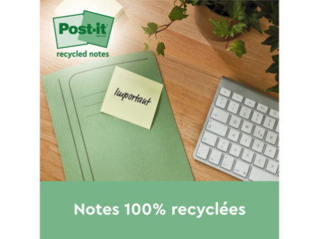Post-it Bloc-note adhésif Recycling, 127 x 76 mm, jaune