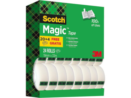 Scotch Ruban adhésif Magic 810, 19 mm x 33 m, 24 rouleaux
